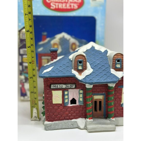 VTG Christmas Streets Illuminated Ceramic Dress Shop Village House Figurine - Picture 2 of 6